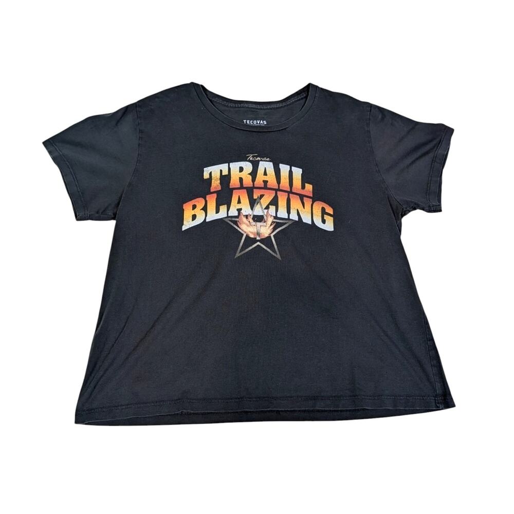 Tecovas Trail Blazing Graphic Tee Womens L Gray Blue Western Cowgirl Pima Cotton